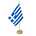 Drapeau de table Grèce socle bois